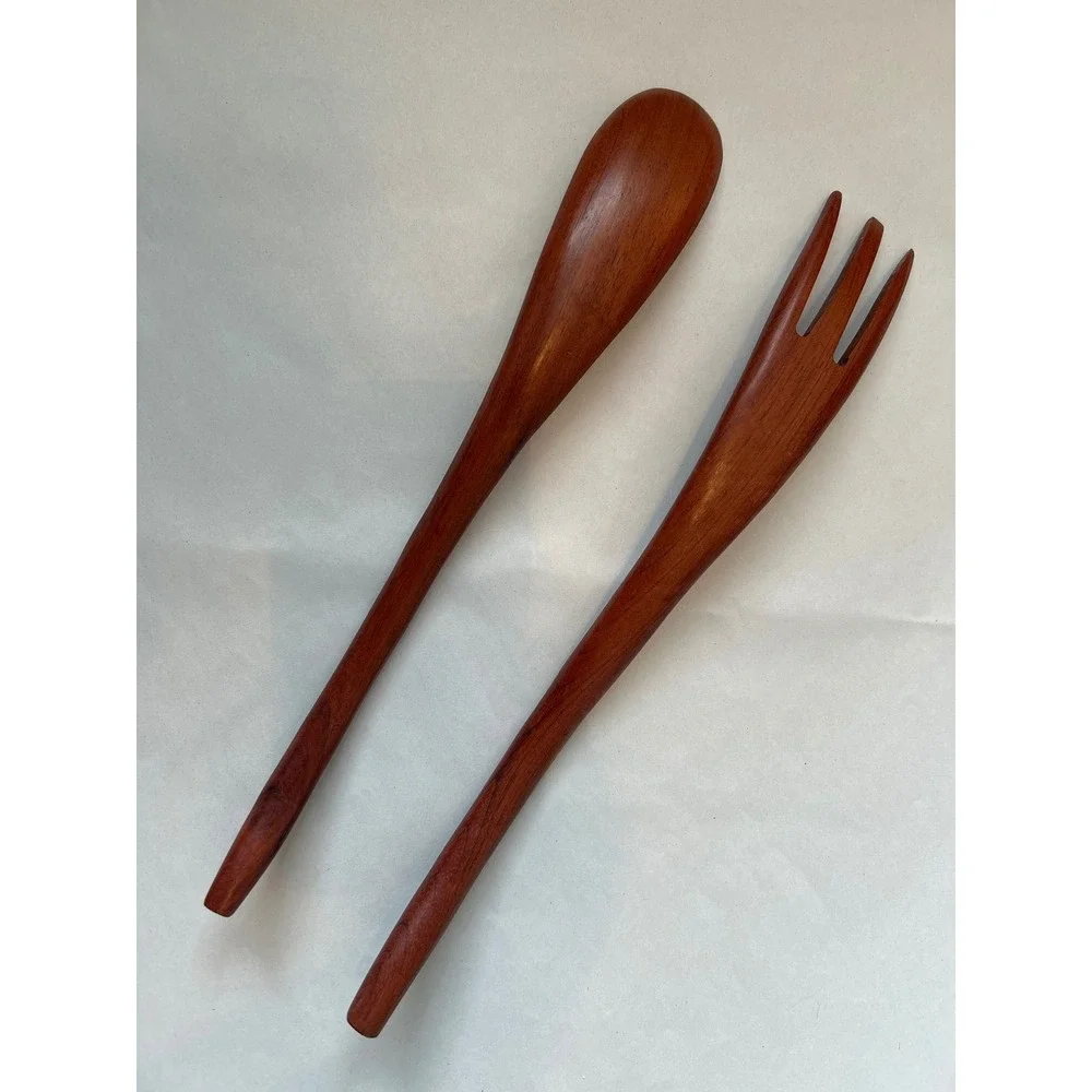 Wooden Salad Servers Spoon Fork Set Serving‎ Utensils Kitchen Tools